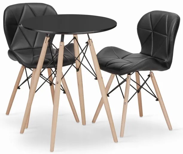 Jedálenský stôl TODI čierny 60 cm s dvoma stoličkami LAGO čierne, ekokoža