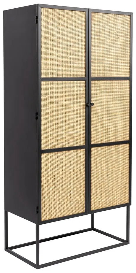 Čierna ratanová vysoká komoda 70x145 cm Guuji - White Label