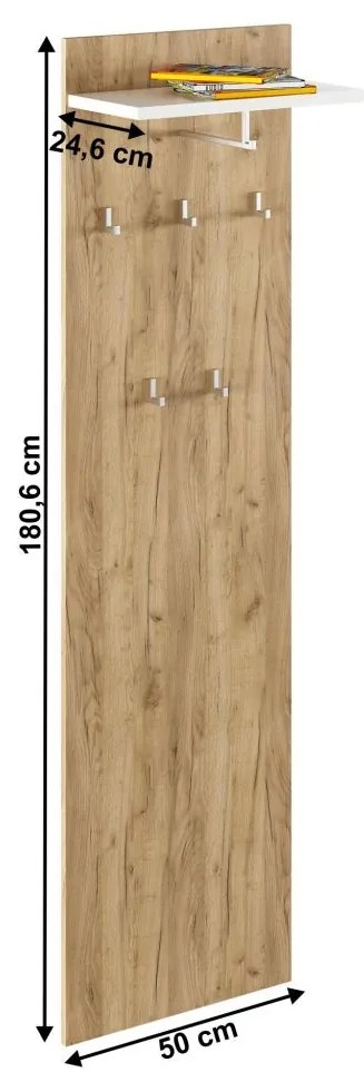 Vešiakový panel, dub artisan/biela, RIOMA TYP 19