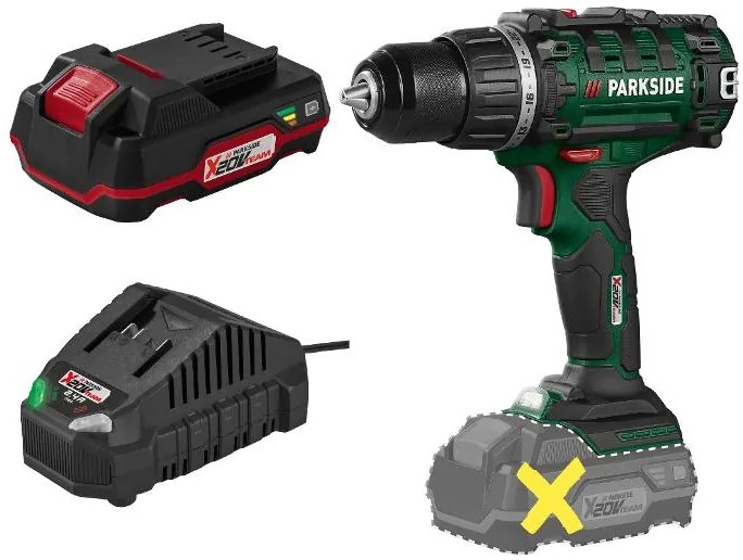 Parkside® Aku vŕtací skrutkovač Pabs 20-Li I9 + Akumulátor 20 V 2 Ah + Nabíjačka na akumulátor 20 V/2,4 A (800011826)