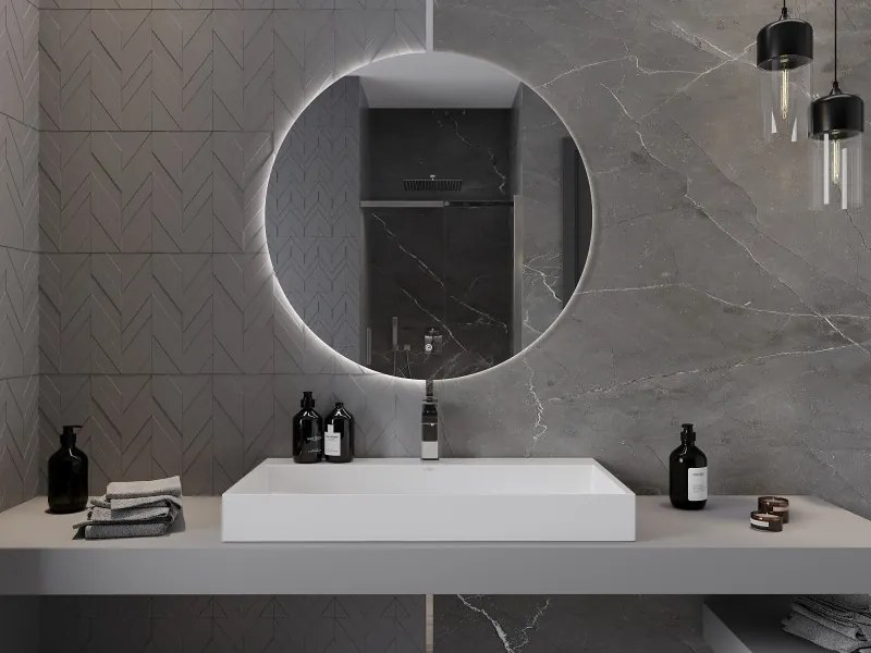 Mexen Erg, okrúhle LED podsvietené kúpeľňové zrkadlo 90 cm, 6000K, vykurovacia podložka proti zahmlievaniu, 9823-090-090-611-00