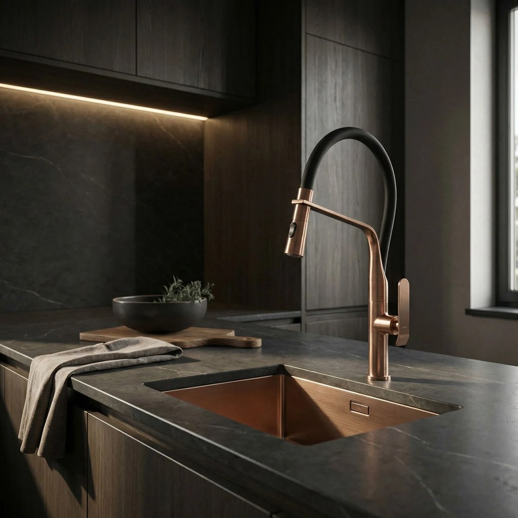 Rea Castor, kuchynská batéria flexibilná vysoká, medená matná, REA-B4320