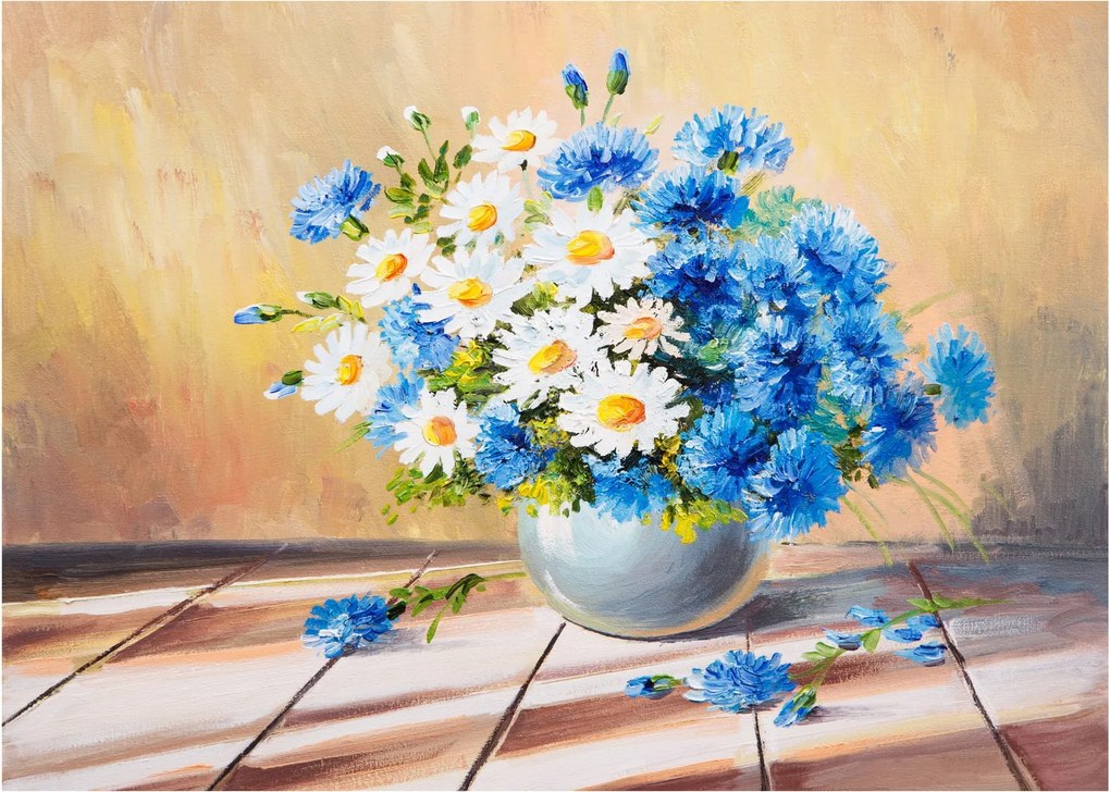 Maľovaný sklenený obraz vázy kvetín (70x50 cm)