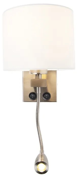 Moderná nástenná lampa oceľ s bielym tienidlom - Brescia