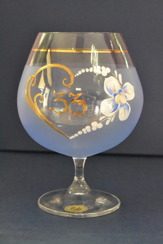 Výročný pohár na 33. narodeniny - BRANDY - modrý (v. 16 cm)