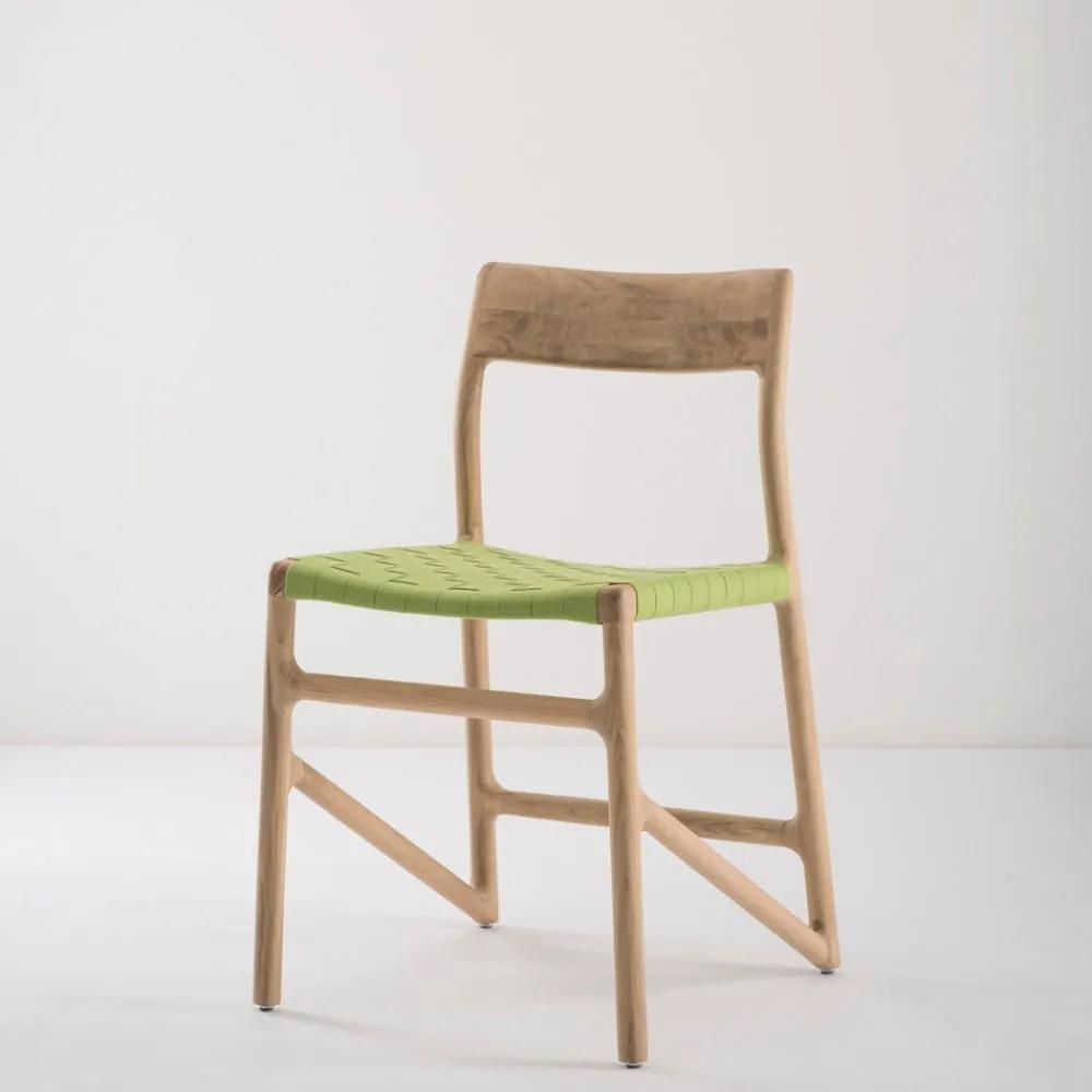 Jedálenská stolička z masívneho dubového dreva so zeleným sedadlom Gazzda Fawn