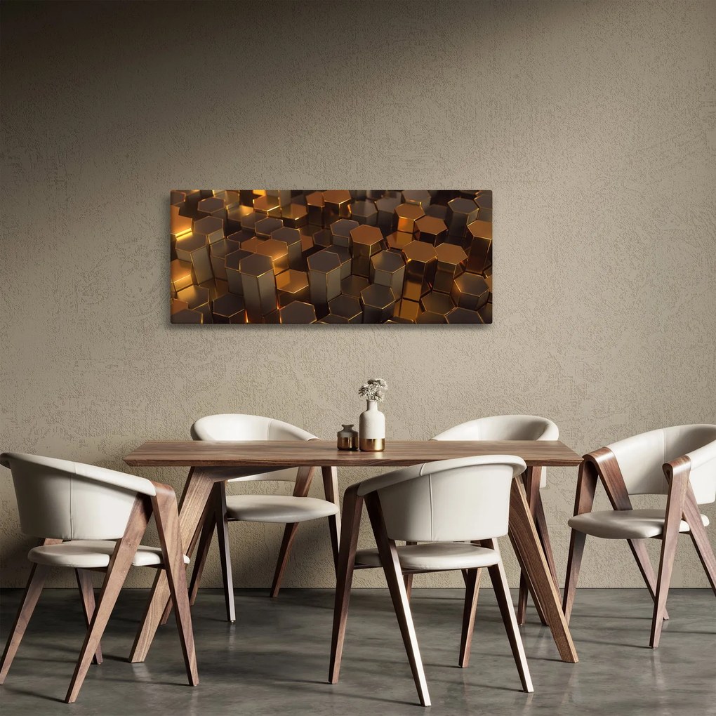 Obraz - Bronzové hexagóny (120x50 cm)