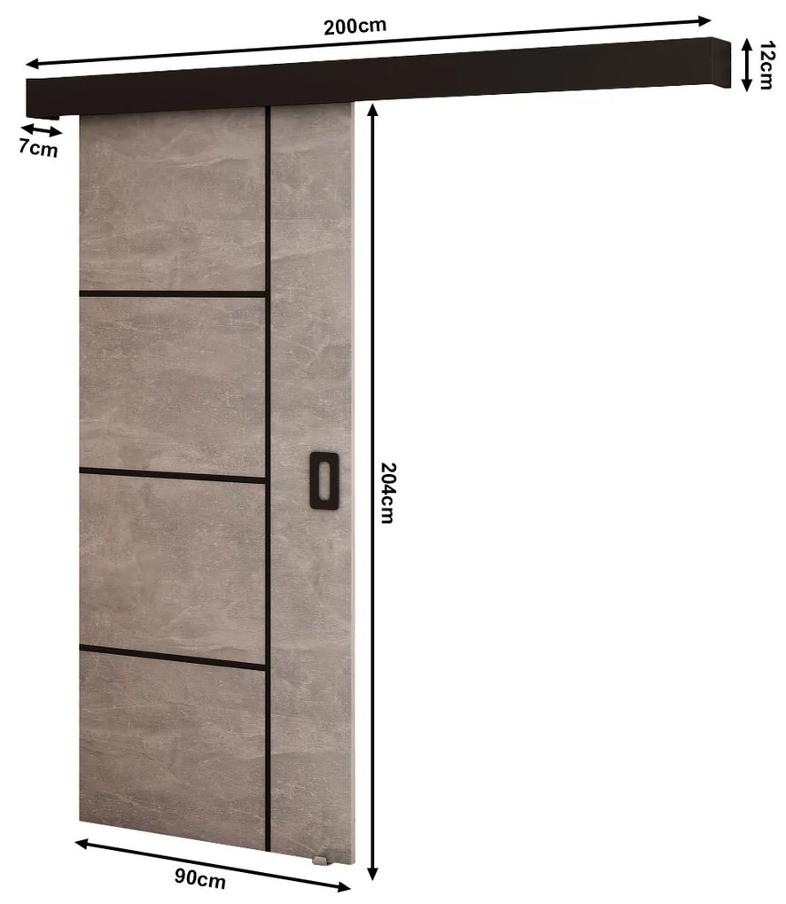 Posuvné dvere 90 cm Bethany IV (betón + čierna matná). Vlastná spoľahlivá doprava až k Vám domov. 1043493