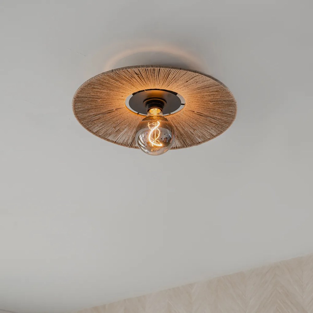 Rustikálne stropné svietidlo čierne s lanom - Sacha