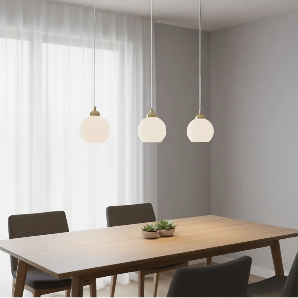 Závesné svietidlo Eliza, 1x biele sklenené tienidlo, g/be