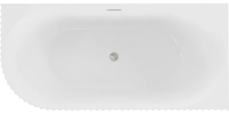 Mexen Gia, voľne stojaca rohová vaňa, drážkovaná, pravá, 150 x 75 cm, biela lesklá, brúsená oceľ, 52701507500P-97