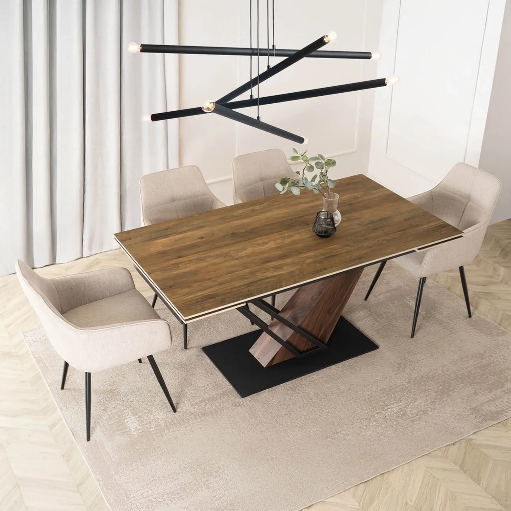 Rozkladací jedálenský stôl Rixy 1 (dub tmavý + čierna) (pre 6-8 osôb). Akcia -20%. Vlastná spoľahlivá doprava až k Vám domov. 1129258