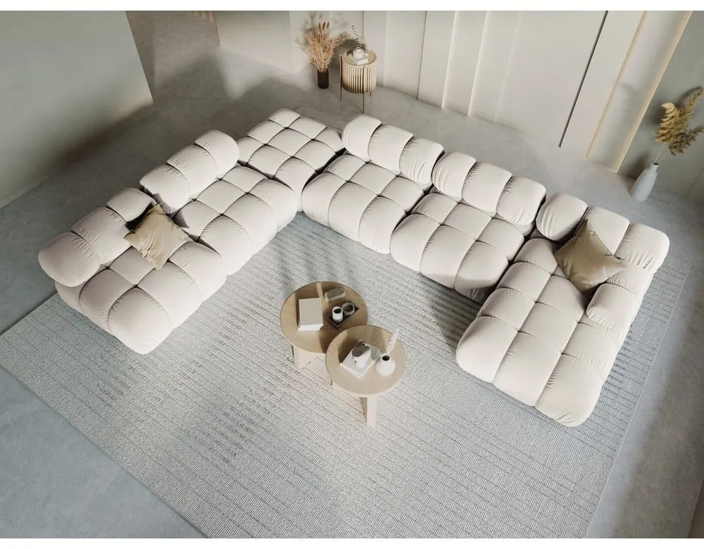 Béžová zamatová modulárna rohová pohovka (ľavý roh/do tvaru "U") Bellis – Micadoni