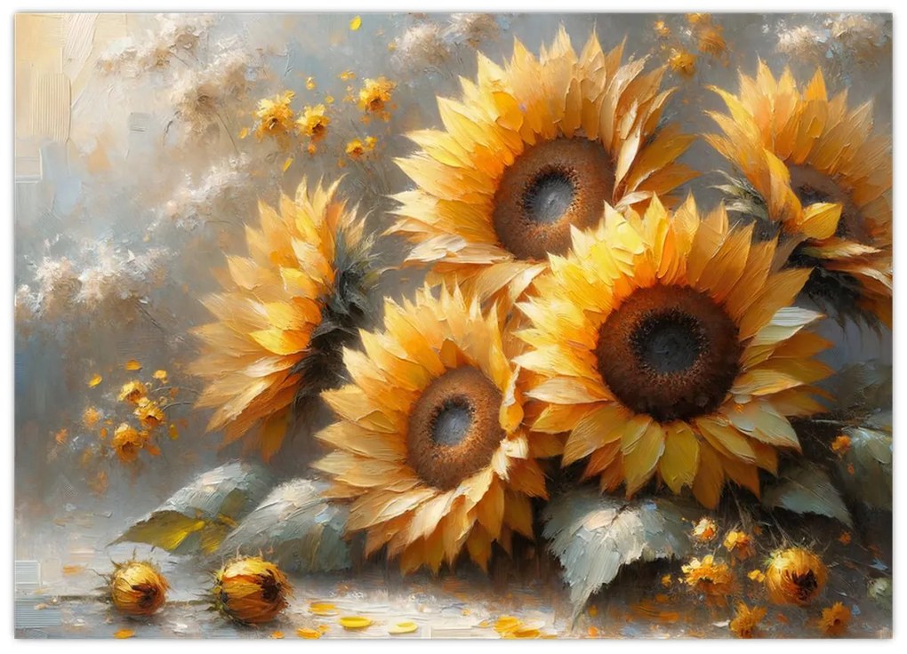 Sklenený obraz - Maľba slnečníc (70x50 cm)