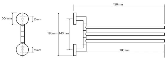 Sapho - Nástenný otočný vešiak na uteráky X-ROUND 19,5x45 cm lesklý chróm