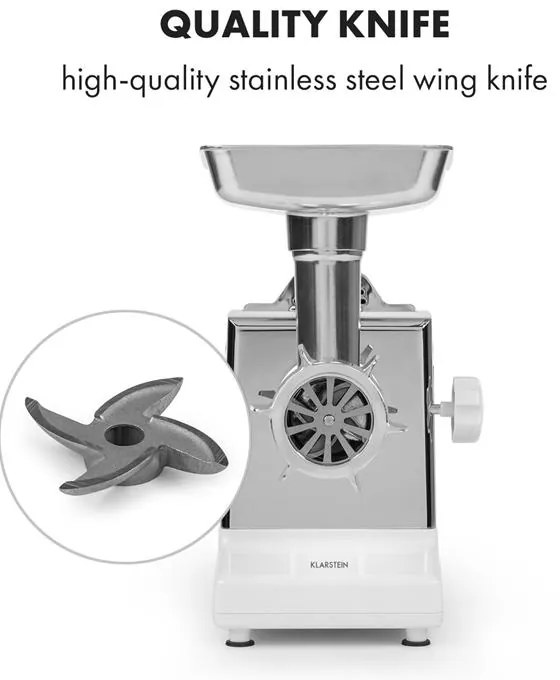 Klarstein Kraftprotz, elektrický mlynček na mäso, 700 W, medený motor, biely/strieborný