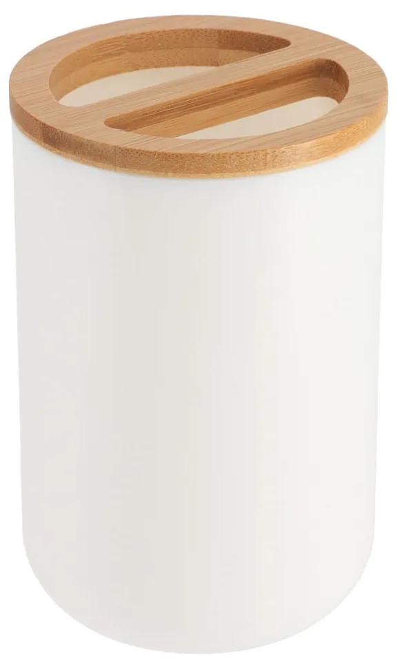 Kúpeľňový pohár na kefky Besson, biela/s drevenými prvkami, 300 ml