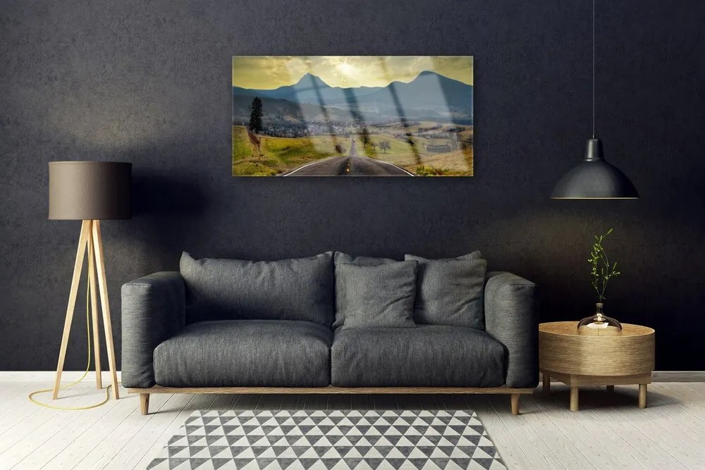 Skleneny obraz Cesta hora krajina 125x50 cm