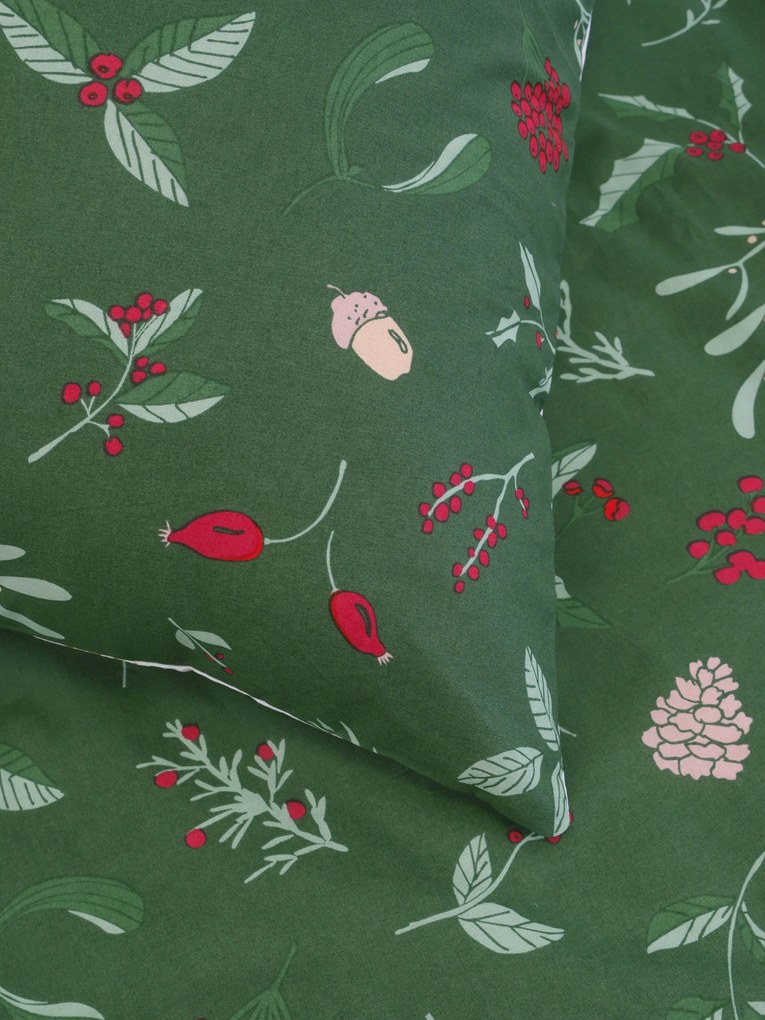 Vianočné predĺžené bavlnené obliečky Renforcé - Cezmínové vetvičky