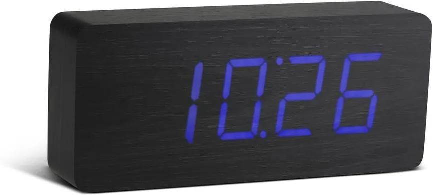 Čierny budík s modrým LED displejom Gingko Slab Click Clock