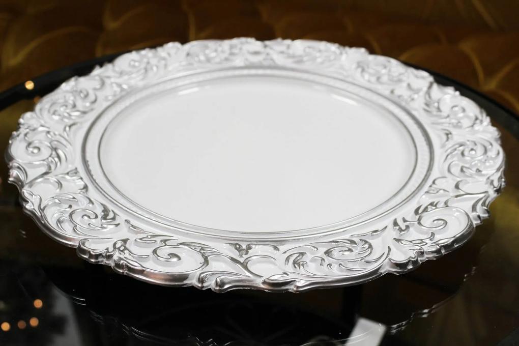 Bielo strieborný klubový tanier 36cm | BIANO