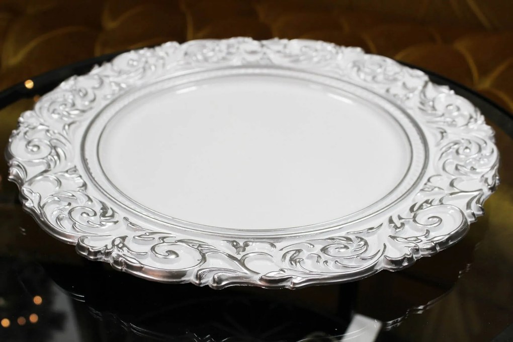 Bielo strieborný klubový tanier 36cm