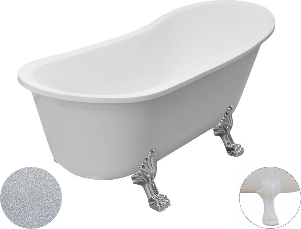 Besco Akrylátová voľne stojaca vaňa Olaya Glam S 160x68 bez prepadu BESCO-Typ výpuste: Click-Clack bez prepadu, chróm, BESCO-Nôžky: Chróm