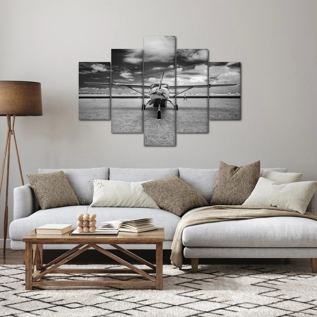 Obraz - Lietadlo čiernobiele (150x105 cm)