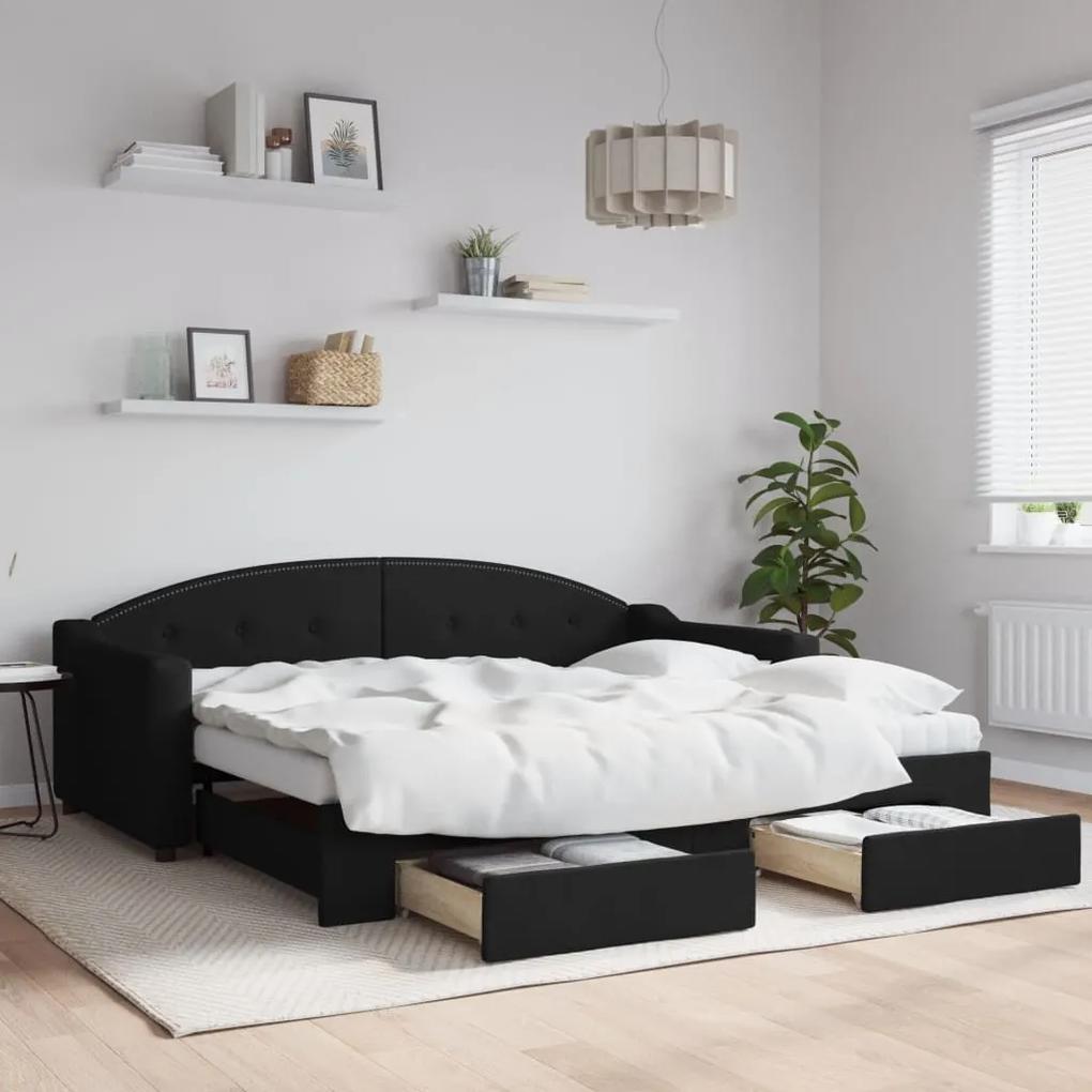 Rozkladacia denná posteľ so zásuvkami čierna 90x190 cm látka 3197596