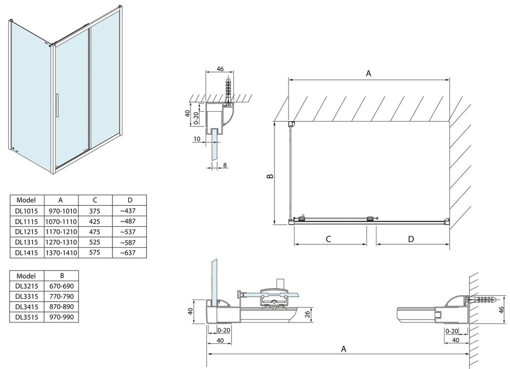 Polysan Polysan, Lucis Line obdĺžniková sprchová zástena 1000x800mm L/P varianta, DL1015DL3315