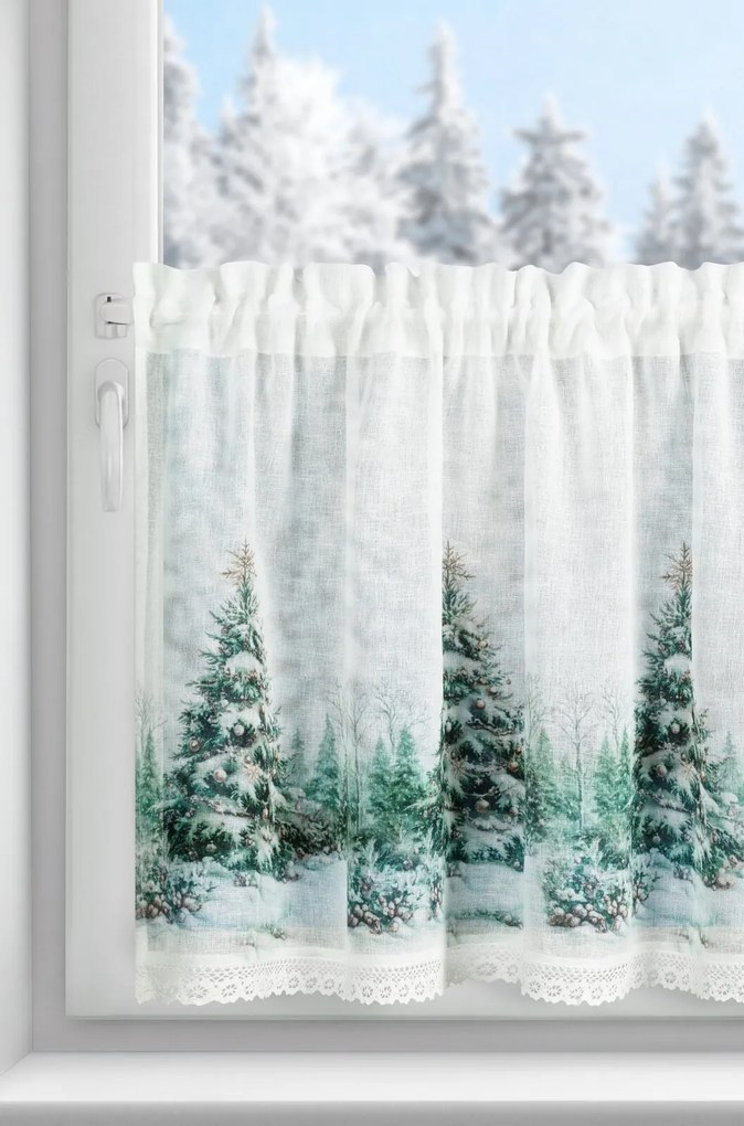 KRÁTKA VIANOČNÁ ZÁCLONA NA PÁSKE XMAS9 150X60 CM VZOROVANÁ