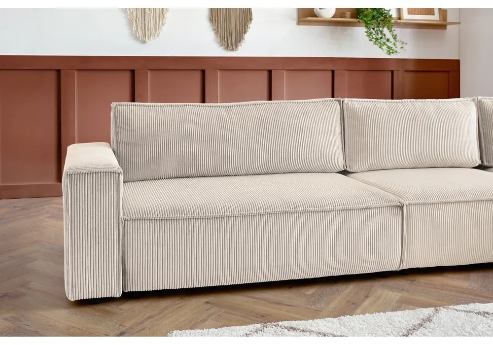 Krémovobiela menčestrová rohová pohovka (pravý roh) Nihad modular – Bobochic Paris