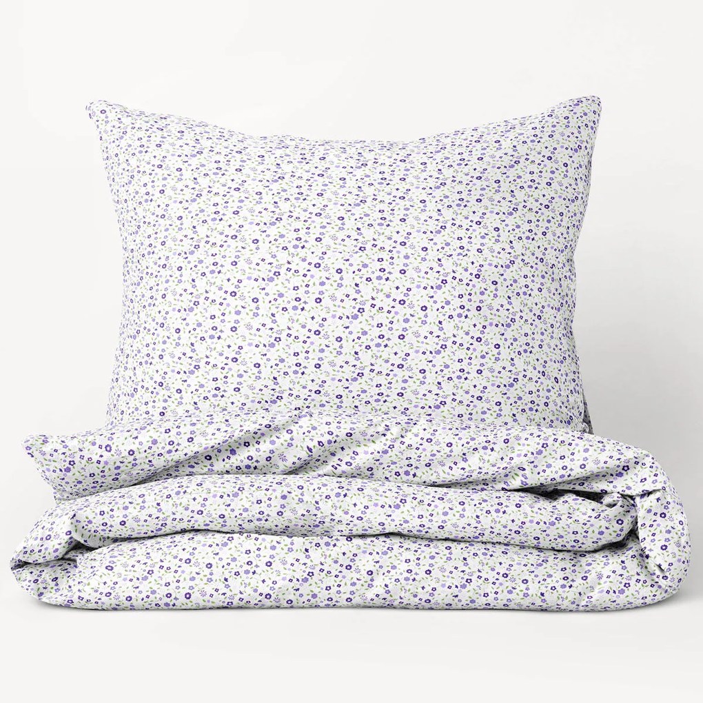 Goldea bavlnené posteľné obliečky - drobné fialové kvítí 140 x 200 a 70 x 90 cm