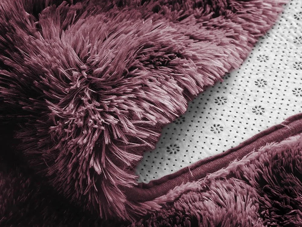 Tmavoružový okrúhly shaggy koberec Ombre Rozmer: 120