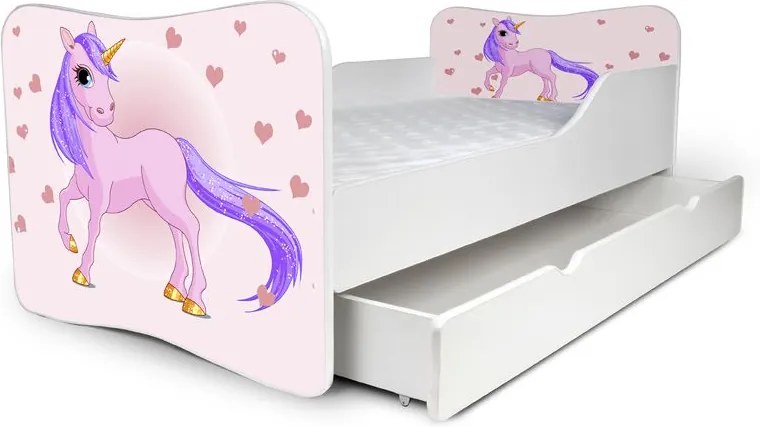 MAXMAX Detská posteľ so zásuvkou Jednorožec ružový + matrac ZADARMO