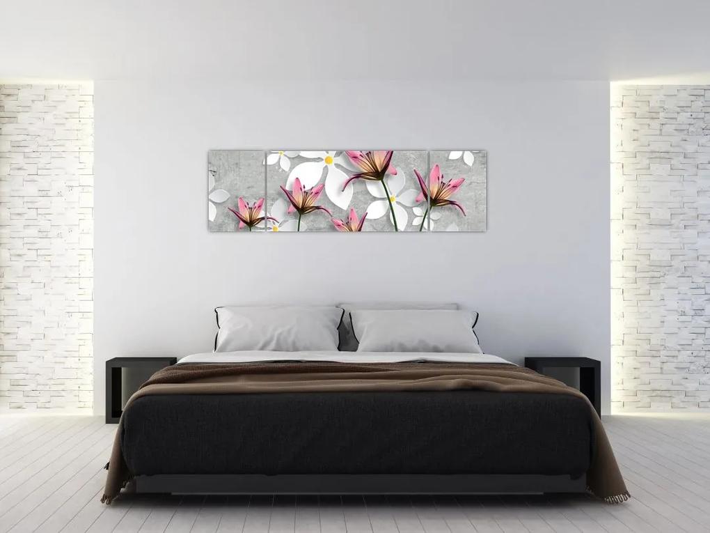 Abstraktný obraz kvetov na sivom pozadí