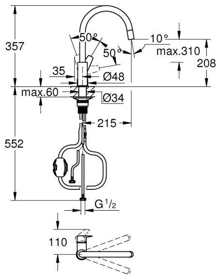 GROHE 30551000 - Drezová batéria START EDGE 357 mm lesklý chróm