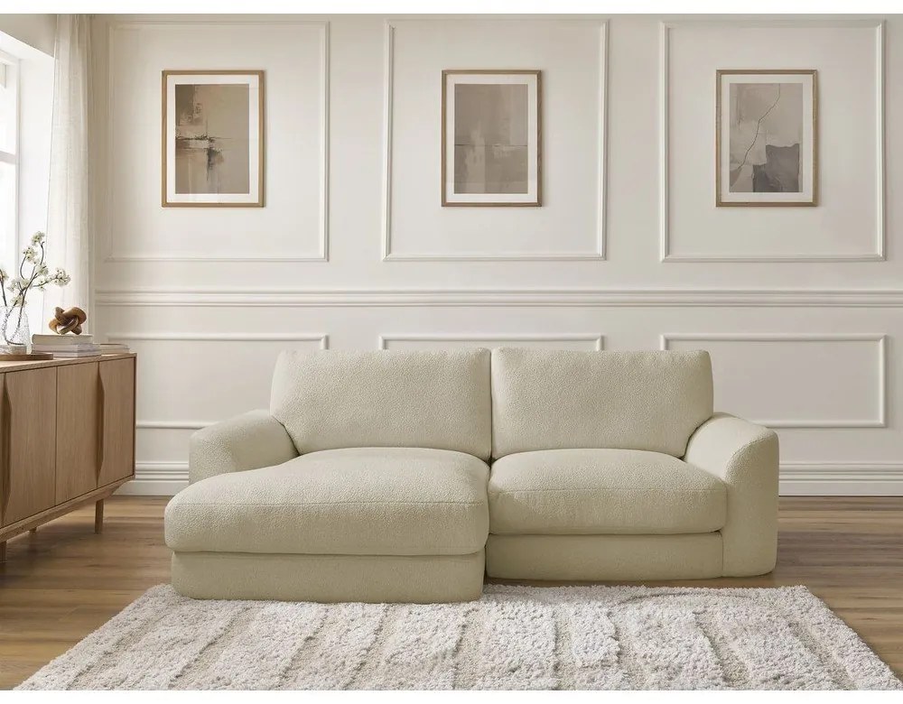 Béžová rohová pohovka z textílie buklé (ľavý roh/s leňoškou) Leonore – Bobochic Paris