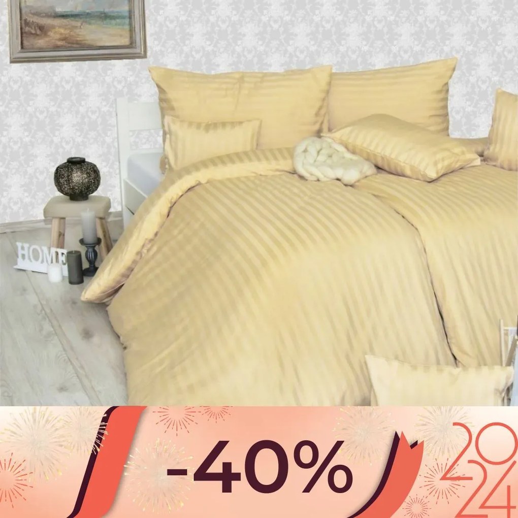 Obliečky damaškové zlaté EMI: Francúzsky set1 200x220 + 2x (70x90)