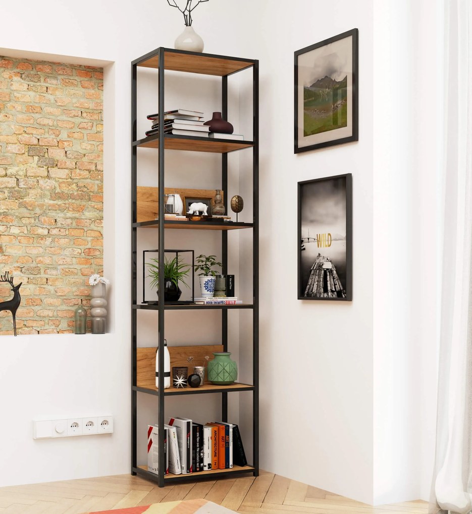 Regál PRAMONI 50x192 cm čierny/dub craft