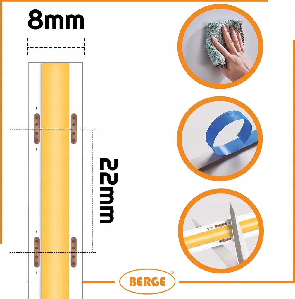 BERGE LED pásik COB Neon 12V - 528D - 15W/m - IP20 - 5m - 1650lm - teplá farba