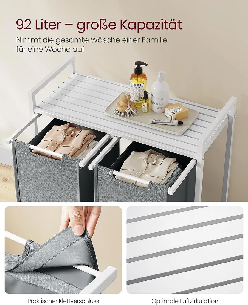 VASAGLE Koš na bielizeň s priehradkami a policou SONGMICS BLH201W11