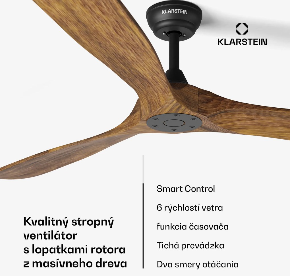 Klarstein Bahama Breeze Smart Stropný ventilátor , lopatky rotora z masívneho dreva, diaľkové ovládanie + ovládanie pomocou aplikácie