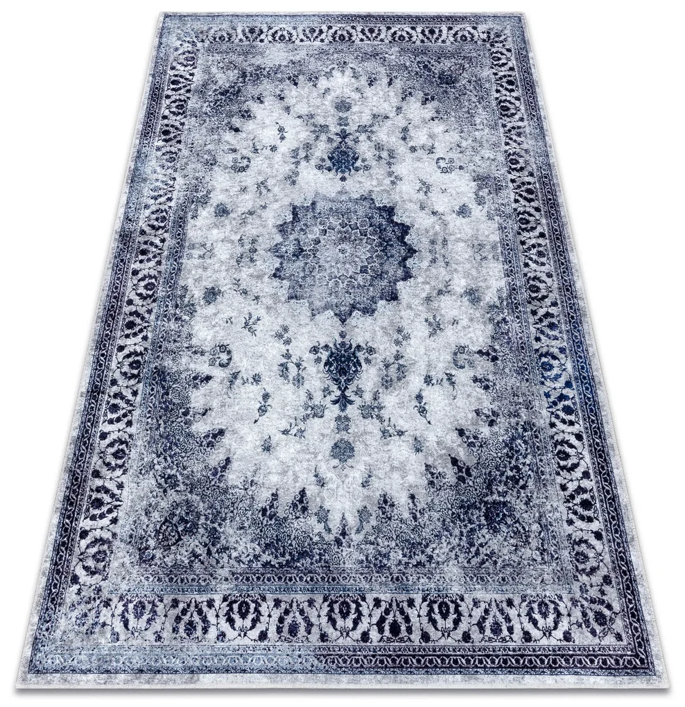 Koberec MIRO 51822.812 Rozeta s rámom, protišmykový, prateľný, modro-biely
