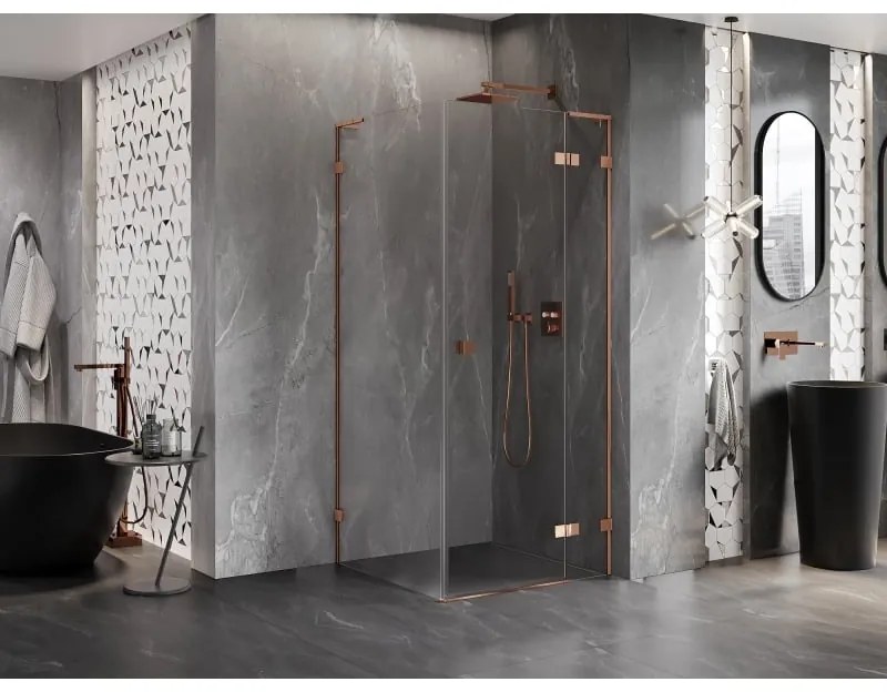Mexen Lunar L, 1-krídlový sprchový kút, pravý, 70 x 70 cm, 8mm číre sklo, ružové zlato profil, 834L-070-070-60-00-P