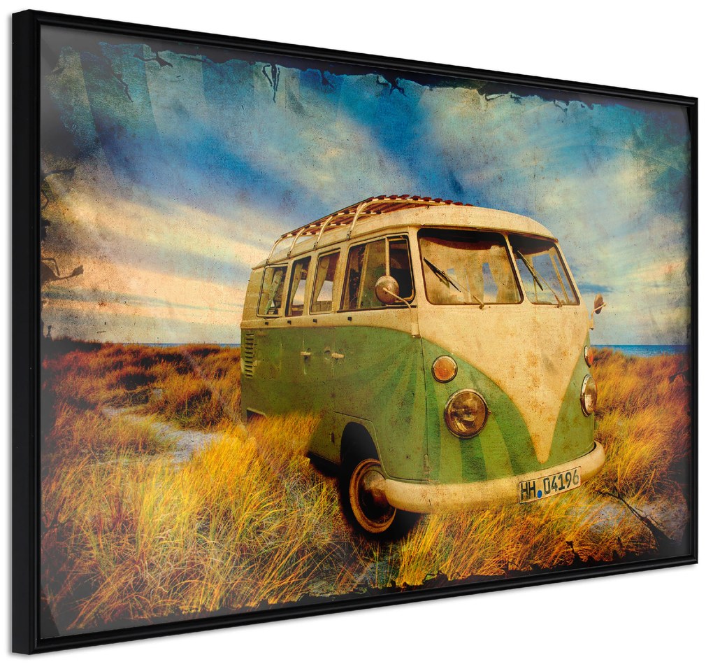 Artgeist Plagát - Retro Bus [Poster] Veľkosť: 45x30, Verzia: Zlatý rám