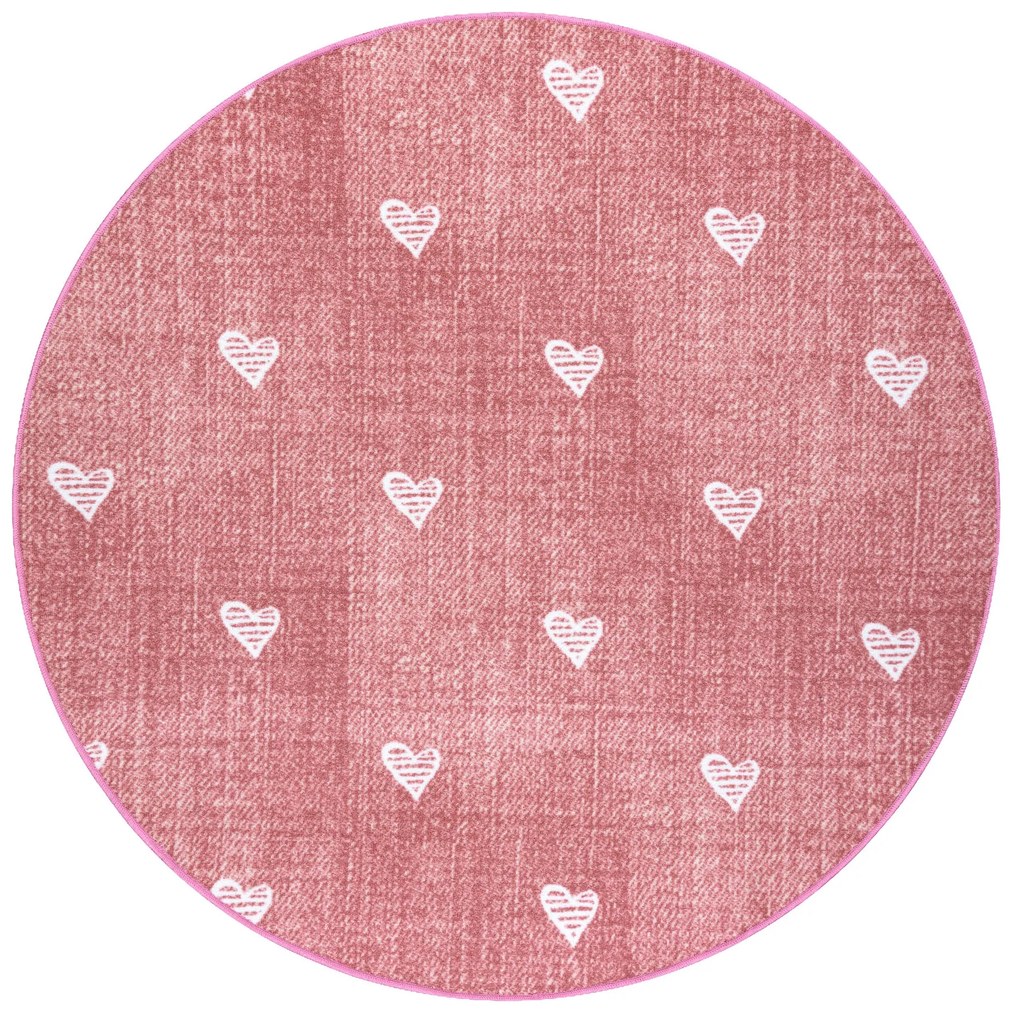 Okrúhly koberec pre deti HEARTS Jeans, vintage srdce - ružová Veľkosť: kruh 200 cm