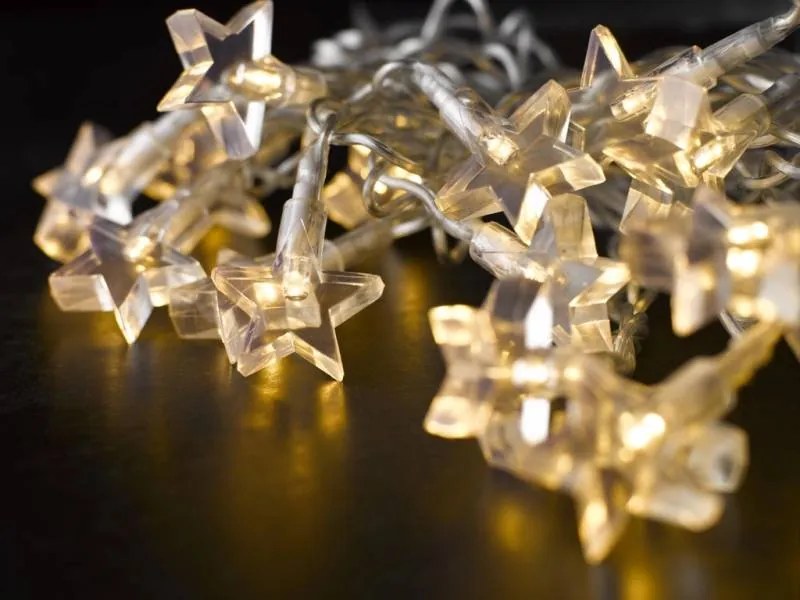 DECOLED Dekoratívny LED reťaz s hviezdičkami, 10,5 m, teplá biela, 70 diód, priehľadný kábel, IP20 – do interiéru, predlžovací