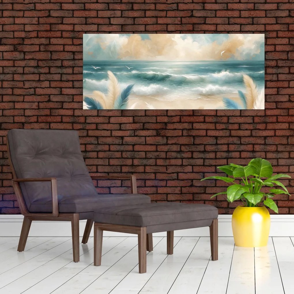 Obraz – Maľovaná pláž v jemných farbách (120x50 cm)