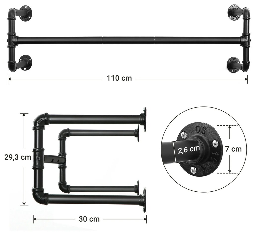 Súprava 2 nástenných vešiakov Vasagle Terra čierna